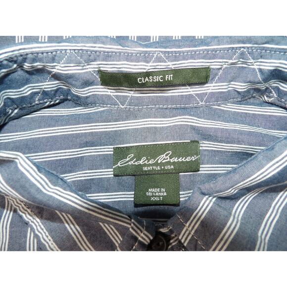 Eddie Bauer Mens Shirt XXLT Tall Oxford Blue White Stripe Classic Fit 90s Dad - Picture 2 of 12